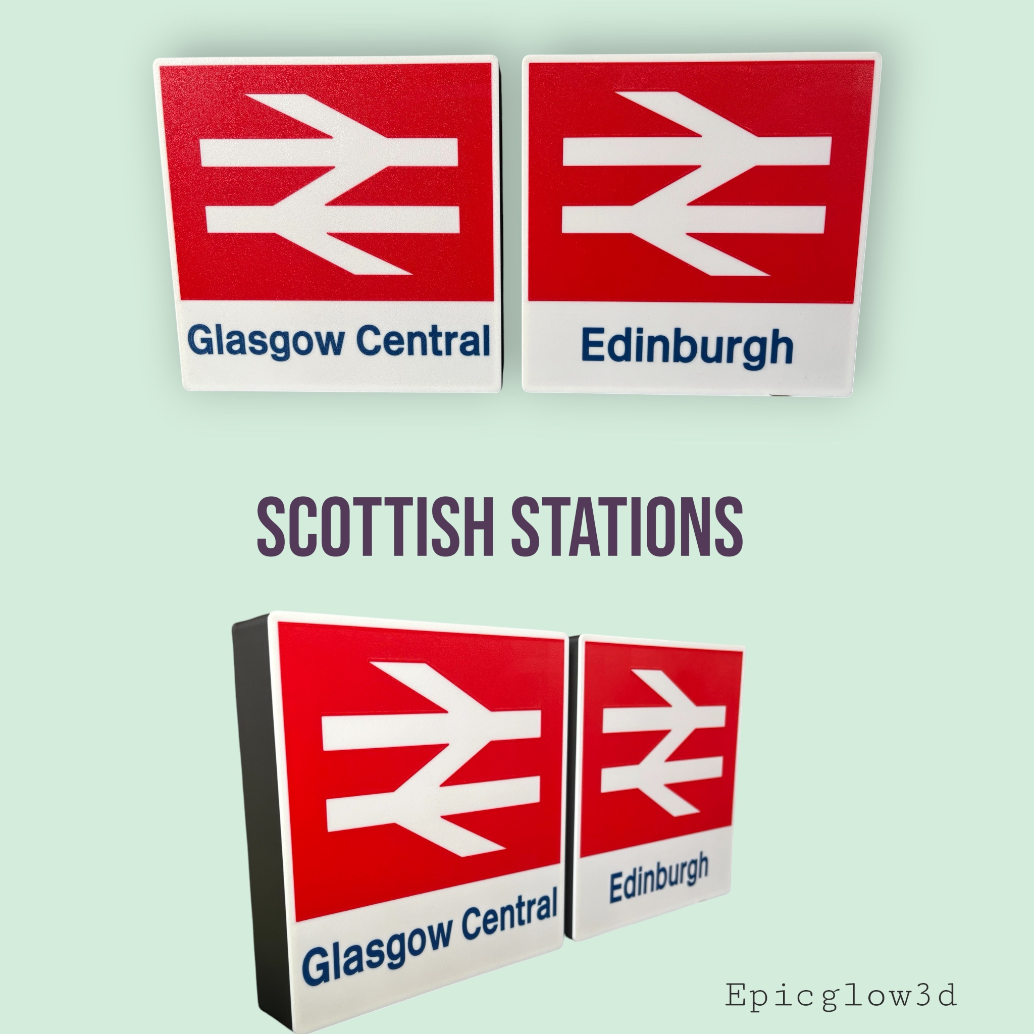 Close up of 3D printed British Rail totem sign colour and texture detail